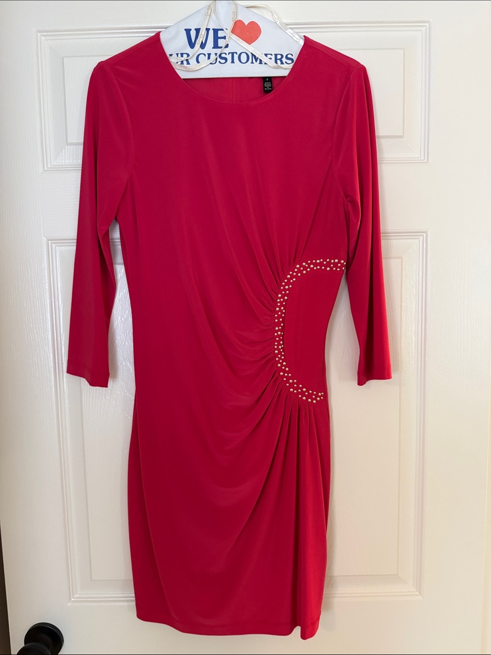 Jessica Simpson Hot Pink Ruched Dress with Side Crystal Accent